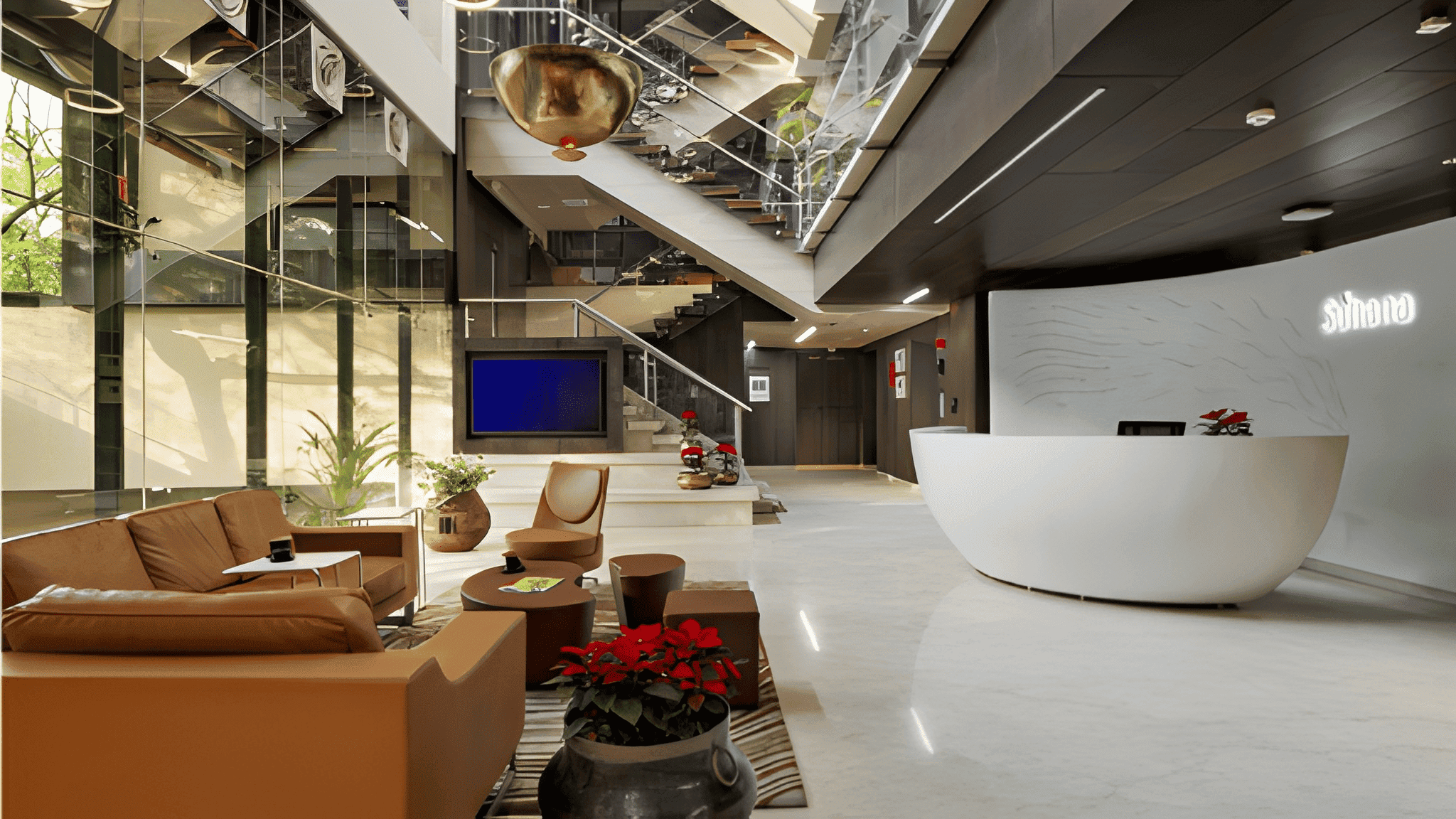 Linear LED installation in contemporary office